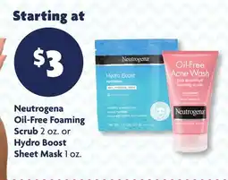 Family Dollar Neutrogena Oil-Free Foaming Scrub 2 oz. or Hydro Boost Sheet Mask 1 oz offer