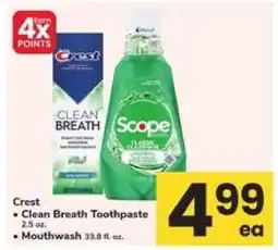 Safeway Crest Clean Breath Toothpaste & Mouthwash offer