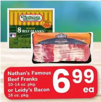 Nathan's Famous Beef Franks or Leidy's Bacon