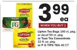 Safeway Lipton Tea Bags or Tazo Tea Concentrate or P G TIPS TEA offer