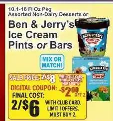 Key Food Ben & Jerry's Ice Cream Pints or Bars offer