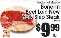 Supremo Foods Inc Bone-In Beef Loin New York Strip Steak offer