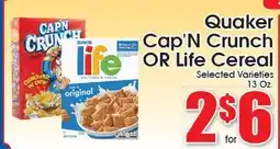 Supremo Foods Inc Quaker Cap'N Crunch OR Life Cereal offer