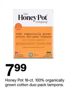 Target Honey Pot 18-ct. 100% organically grown cotton duo-pack tampons offer