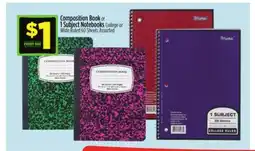 Dollar General Composition Book or 1 Subject Notebooks offer