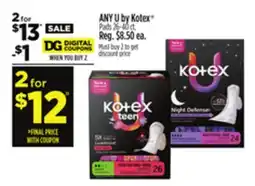 Dollar General ANY U by Kotex Pads offer