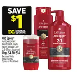 Dollar General Old Spice Antiperspirant Deodorant, Body Wash or Hair Care offer