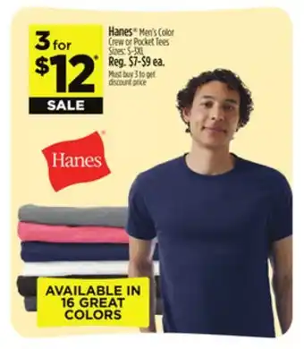 Dollar General Hanes Men's Color Crew or Pocket Tees offer