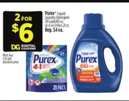 Dollar General Purex Liquid Laundry Detergent or 4-in-1 Pacs offer