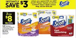 Dollar General Scott Bath Tissue Comfort Plus or Soft Lavender or Paper Towels offer