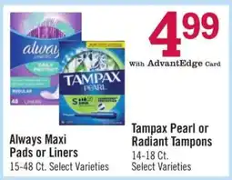 Price Chopper Tampax Pearl or Radiant Tampons offer