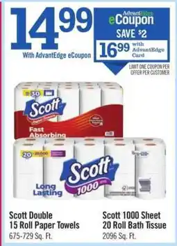 Price Chopper Scott 1000 Sheet 20 Roll Bath Tissue offer