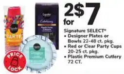 Safeway Signature select designer plates or bowls red or clear party cups plastic premium cutlery offer