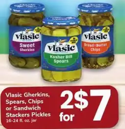 Safeway Vlasic Gherkins Spears Chips or Sandwich Stackers Pickles offer