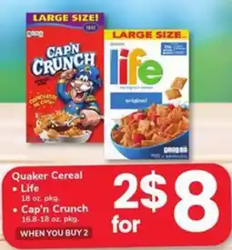 Safeway Quaker Cereal Life Cap n Crunch offer