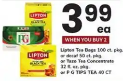 Safeway Lipton tea bags or tazo tea concentrate or p g tips tea 40 ct offer