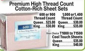 Ocean State Job Lot Premium High Thread Count Cotton-rich Sheet Sets offer