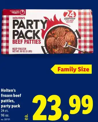 Lidl Holten's frozen beef patties, party pack offer