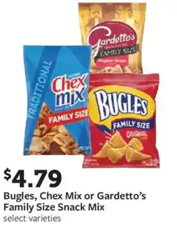 Fareway Bugles, chex mix or gardetto's family size snack mix offer