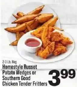 IGA Homestyle Russet Potato Wedges or Southern Good Chicken Tender Fritters offer