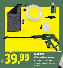 Lidl PARKSIDE 20V cordless power washer starter set offer