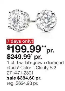 JC Penney 1 ct. t.w. lab-grown diamond studs§ Color I offer