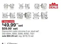 JC Penney DiamonArt cubic zirconia 3-pr. stud set§ offer
