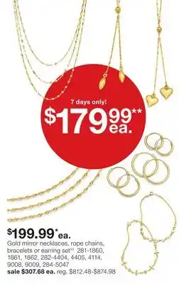 JC Penney Gold mirror necklaces, rope chains, bracelets or earring set‡◊ offer