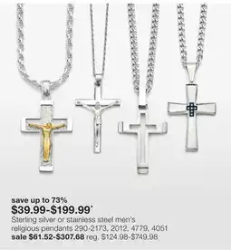 JC Penney Sterling silver or stainless steel men's religious pendants offer