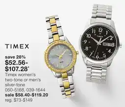 JC Penney Timex women's two-tone or men's silver-tone offer