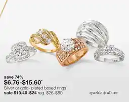JC Penney Silver or gold- plated boxed rings offer