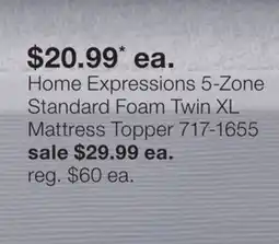 JC Penney Home Expressions 5-Zone Standard Foam Twin XL Mattress Topper offer