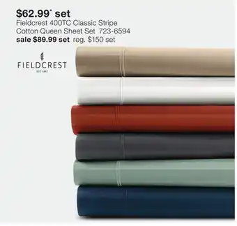 JC Penney Fieldcrest 400TC Classic Stripe Cotton Queen Sheet Set offer