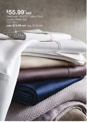 JC Penney Fieldcrest 1400TC Cotton Rich Queen Sheet Set offer