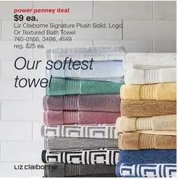 JC Penney Liz Claiborne Signature Plush Solid, Logo, Or Textured Bath Towel offer