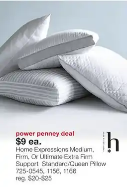 JC Penney Home Expressions Medium, Firm, Or Ultimate Extra Firm Support Standard/Queen Pillow offer