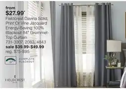 JC Penney Fieldcrest Davina Solid, Print Or Vine Jacquard Energy-Saving 100% Blackout 84 Grommet- Top Curtain offer