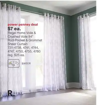 JC Penney Regal Home Voile & Crushed Voile 84 Rod-Pocket & Grommet Sheer Curtain offer