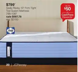 JC Penney Sealy Ripley 13 Firm Tight Top Queen Mattress offer