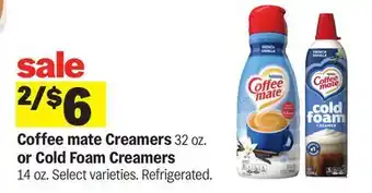 Meijer Coffee mate Creamers 32 oz. or Cold Foam Creamers 14 oz offer