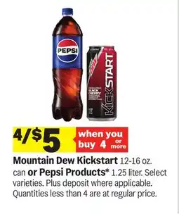 Meijer Mountain Dew Kickstart 12-16 oz. can or Pepsi Products offer