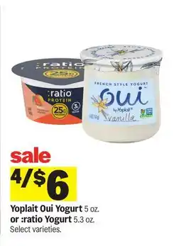 Meijer Yoplait Oui Yogurt 5 oz or :ratio Yogurt 5.3 oz offer