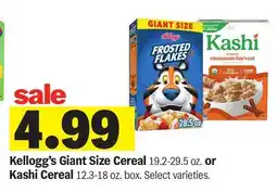 Meijer Kellogg's Giant Size Cereal 19.2-29.5 oz. or Kashi Cereal 12.3-18 oz. box offer