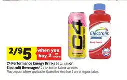 Meijer C4 Performance Energy Drinks 16 oz. can or Electrolit Beverages 21 oz. bottle offer
