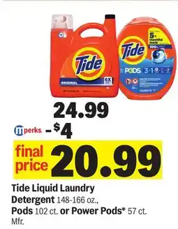 Meijer Tide Liquid Laundry Detergent 148-166 oz., Pods 102 ct. or Power Pods* 57 ct offer