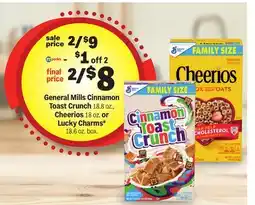 Meijer General Mills Cinnamon Toast Crunch 18.8 oz., Cheerios 18 oz. or Lucky Charms* 18.6 oz. box offer