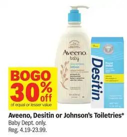 Meijer Aveeno, Desitin or Johnson's Toiletries offer