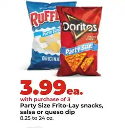 Hy-Vee Party Size Frito-Lay snacks, salsa or queso dip offer