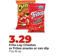 Hy-Vee Frito-Lay Cheetos or Fritos snacks or can dip offer