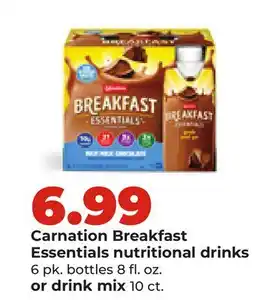 Hy-Vee Carnation Breakfast Essentials nutritional drinks 6 pk. bottles 8 fl. oz. or drink mix 10 ct offer